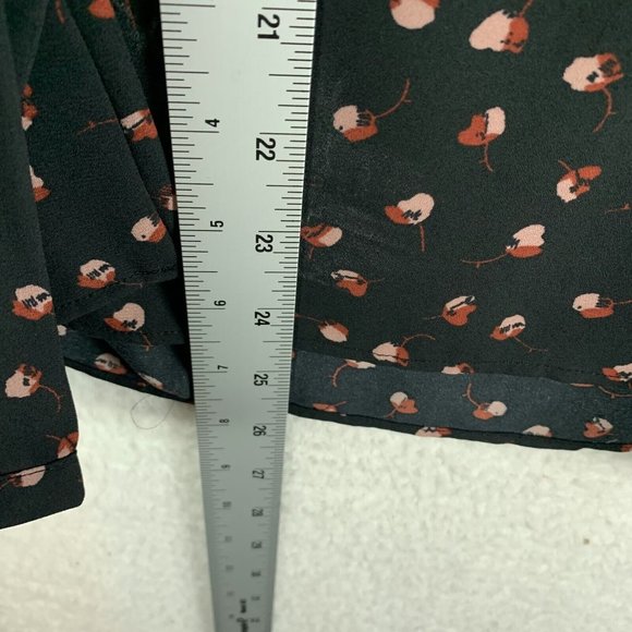 Ann Taylor LOFT Blouse Top Women Black Small Floral Tie Neck‎ Long Sleeve 8026 - Picture 4 of 6